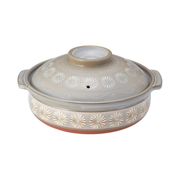 Banko-yaki Ginpo Clay Pot (Deep Pot) Size 7 for 1-2 People, Flower Mishima Design, Direct Heat Compatible, Excellent Heat Retention, Made in Japan 21071