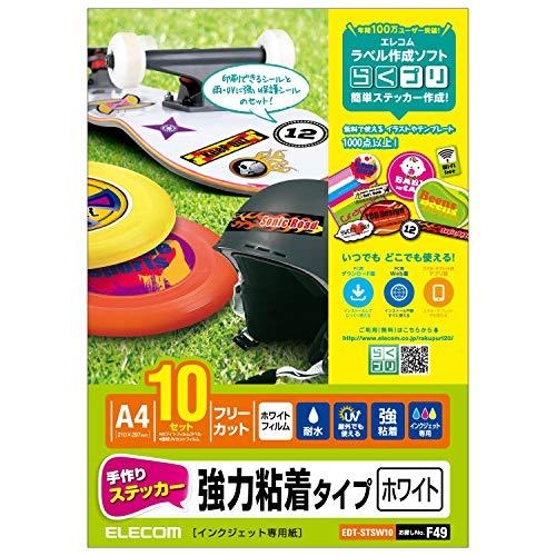 ELECOM Handmade Stickers Strong Adhesive A4 White 10-Pack EDT-STSW10