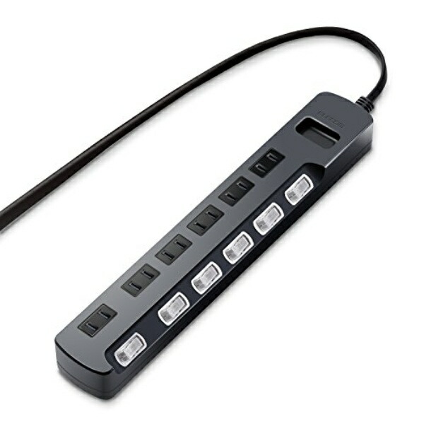 ELECOM Power Strip with Surge Protector, Individual Switches, Dust Shutters, Swing Plugs, 6 Outlets, 2.5m, Black AVT-K6A-2625BK