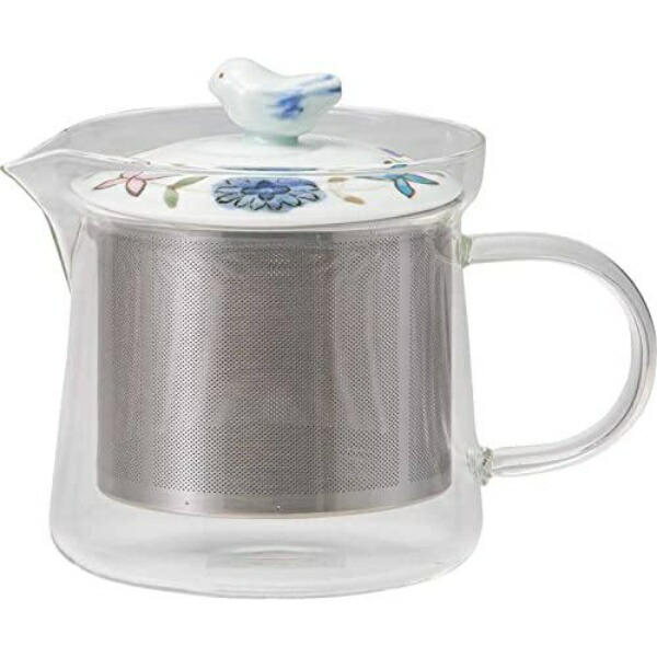 Saikai Pottery Hasami Ware Issho Pottery Glass Teapot Small Approx. 425ml (Includes Super Stainless Tea Strainer) Blume Blue Made in Japan 20423