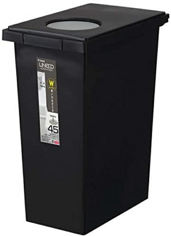 Shinkisei Tonbo Unido Trash Can Dispose of trash without opening the lid Odor-proof, airtight Kitchen, 45 liters Black Width 27 x Depth 44 x Height 56 cm Lid included Lock & Push Made in Japan