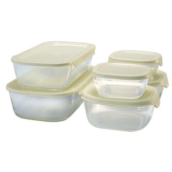 HARIO Stacking Heat-Resistant Glass Container 6-Piece Set Made in Japan KSTL-5004-OW