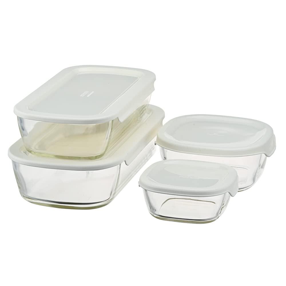 HARIO Stacking Heat-Resistant Glass Container 4-Piece Set KSTL-4004-OW