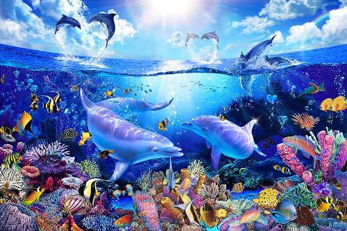 Yanoman 1000-Piece Jigsaw Puzzle LASSEN Day of the Dolphins (50x75cm) 10-1454 Includes: Piece Request Postcard, Glue, Spatula, Service Card, Jigsaw Puzzle Instructions