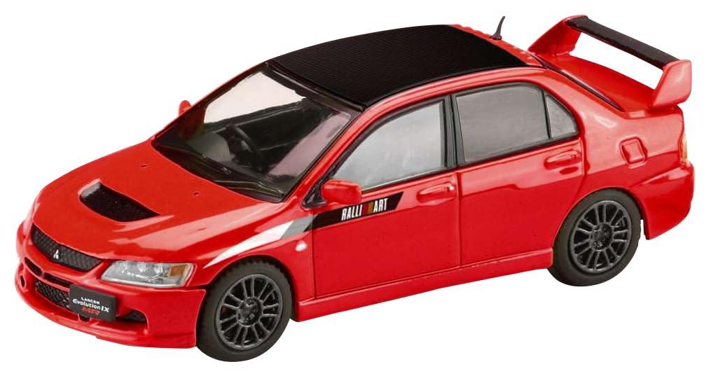 HJ64 1/64 Mitsubishi Lancer Evolution 9 MR GSR JDM Custom with Engine Display Model, Solid Red, Ready-to-Display