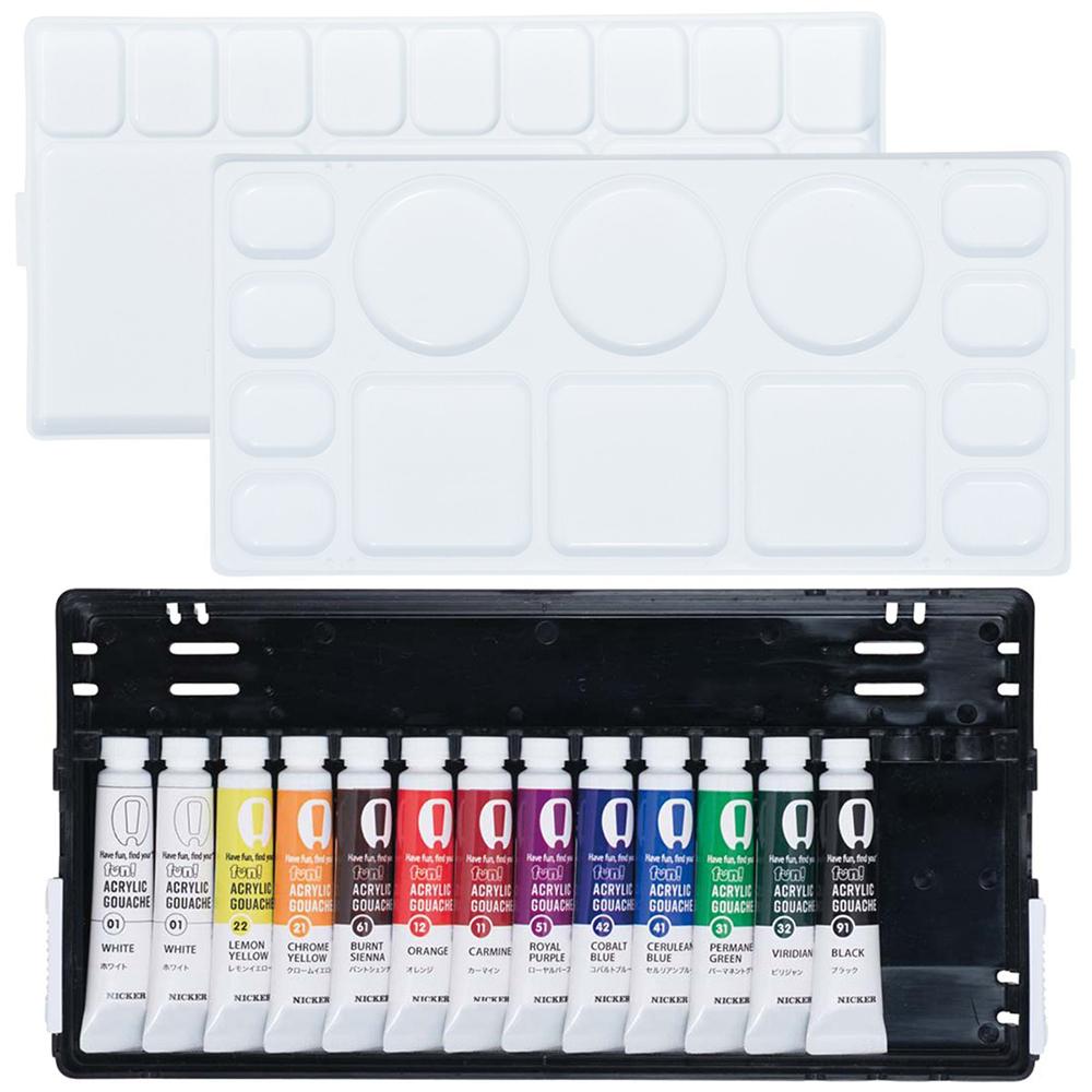 Nicker Paints fun Acrylic Gouache S Set 12 Colors 13 Tubes - 2 Varieties Total