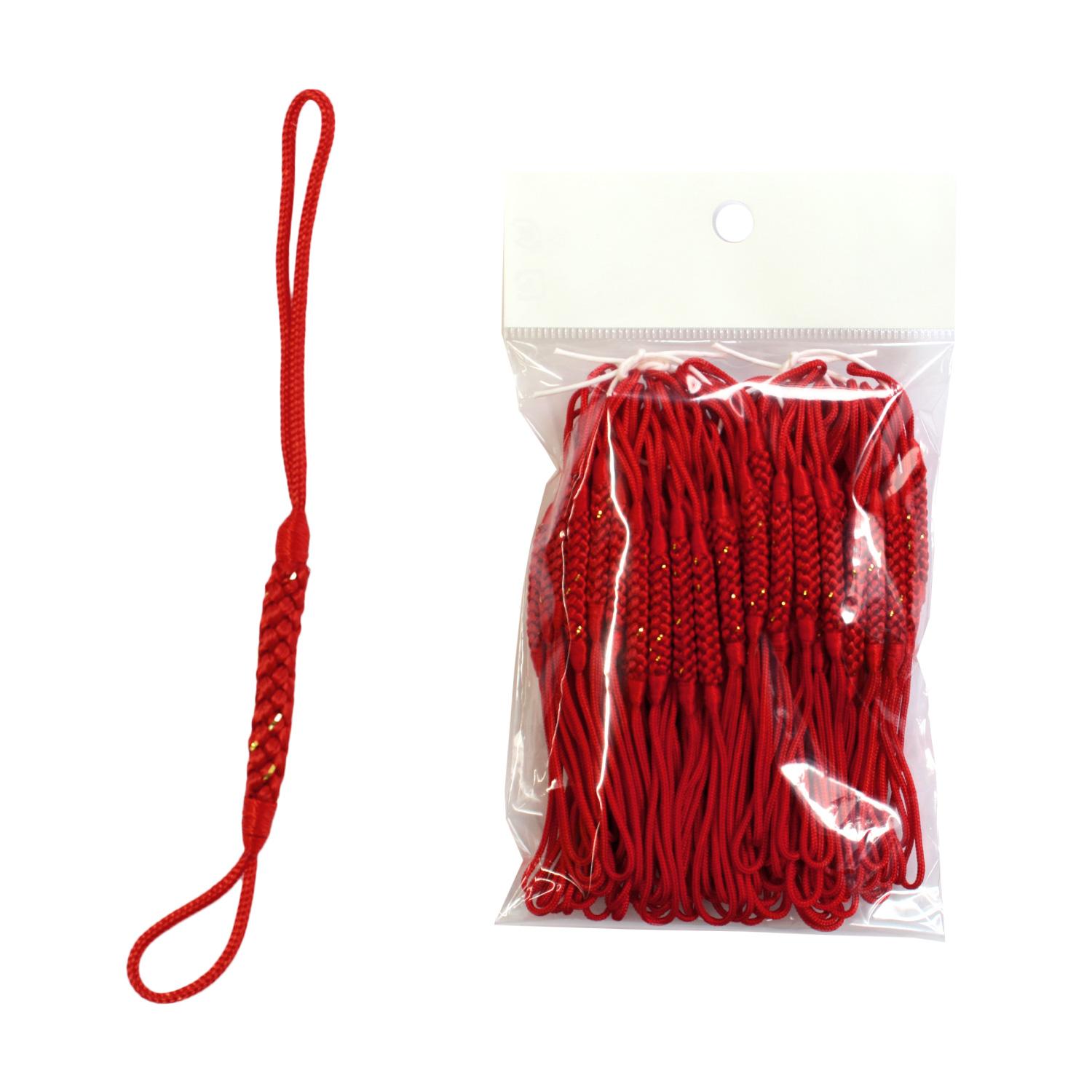 Nippon Chuko Netsuke Cord Strap 10cm 100 Pieces Red Glitter F1-7-100