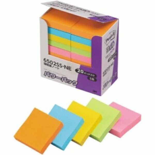 Post-it Notes, Strong Adhesive, Neon Colors, 50×50mm, 90 Sheets × 20 Packs, 6502SS-NE
