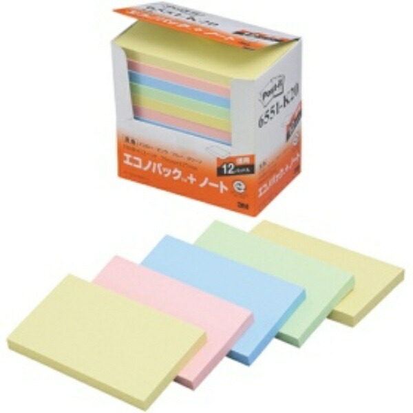 3M Japan Post-it Recycled Paper Notebook 75×127 mm, 4 Colors, 12 Books