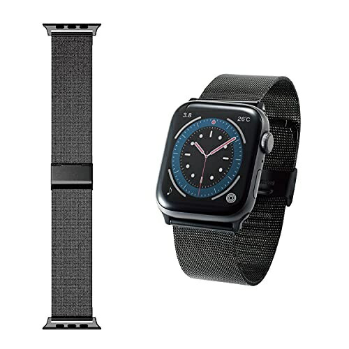 ELECOM Apple Watch Band for 49mm, 45mm, 44mm, 42mm [Compatible with Apple Watch Ultra, Series 8, 7, SE2, SE, 6, 5, 4, 3, 2, 1] Stainless Steel Milanese Loop Adjustable Length with Adjustment Tool Black AW-44BDSSMBK