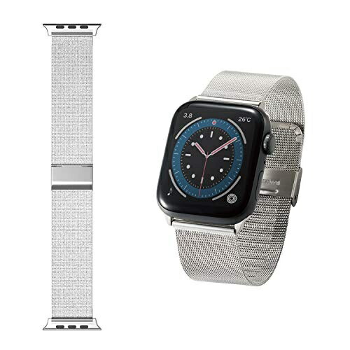 ELECOM Apple Watch Band for 49mm, 45mm, 44mm, 42mm [Compatible with Apple Watch Ultra, Series 8, 7, SE2, SE, 6, 5, 4, 3, 2, 1] Stainless Steel Milanese Loop Adjustable Length with Adjustment Tool Included Silver AW-44BDSSMSV