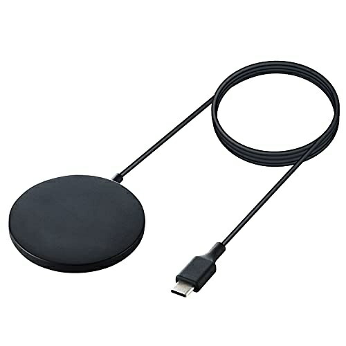 ELECOM Wireless Charger with Built-in Magnet 7.5W Integrated Cable (1m) Black W-MA02BK