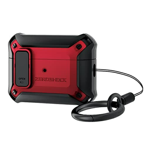 ELECOM AirPods Pro 2 Case for 2nd Generation 2022 Model Shockproof Impact Absorption with Carabiner ZEROSHOCK Lock Series Air Cushion Dual-Layer Construction Corner Cushion Magsafe Charging Wireless Charging Compatible Red AVA-AP4ZEROLRD