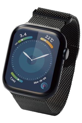 [ELECOM] Apple Watch Band 49mm 45mm 44mm 42mm Magnetic Stainless Steel Braided Milanese Loop Black AW-45BDSSMMBK