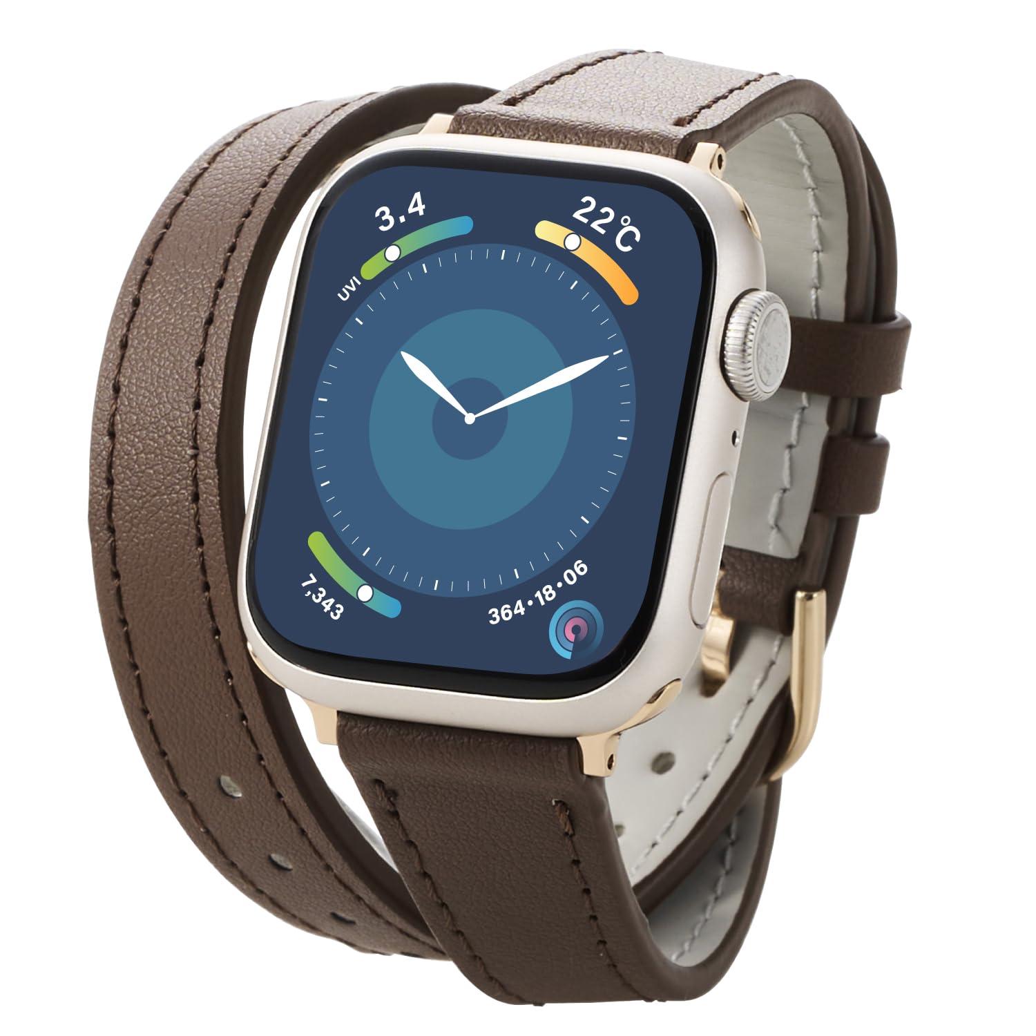 [ELECOM] Apple Watch Band for Watch 41mm, 40mm, 38mm Slim Type Double Wrap Soft Leather Cocoa Brown AW-41BDLWJBR
