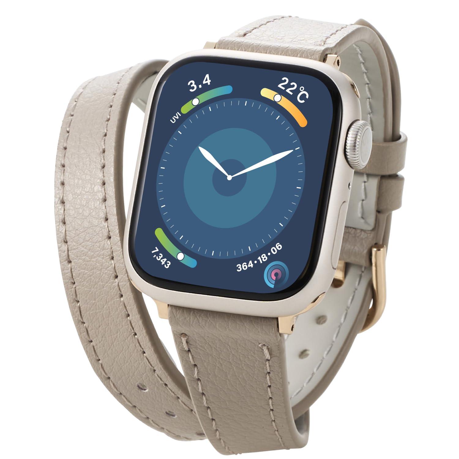 [ELECOM] Apple Watch Band for Watch 41mm, 40mm, 38mm Slim Type Double Wrap Soft Leather Greige AW-41BDLWJGB