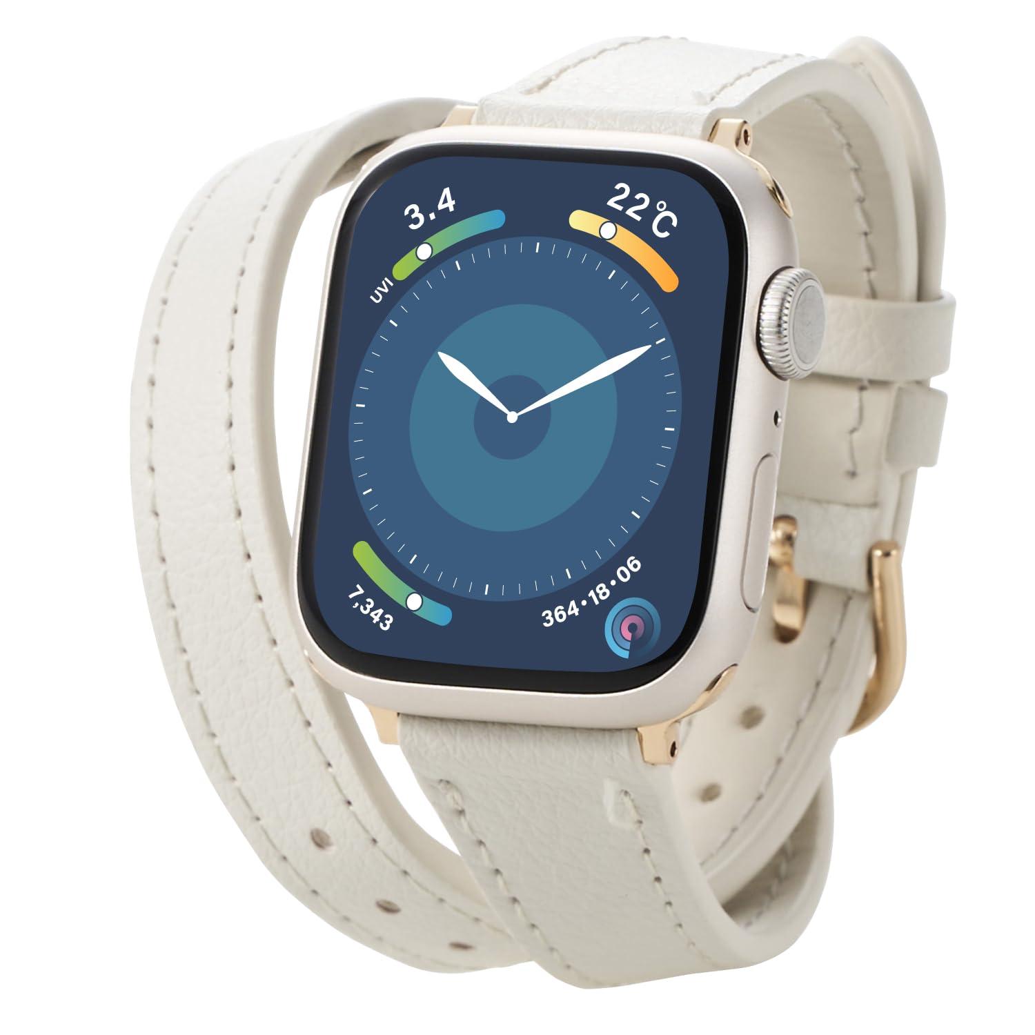 [ELECOM] Apple Watch Band for Watch 41mm, 40mm, 38mm Slim Type Double Wrap Soft Leather Off-White AW-41BDLWJWH
