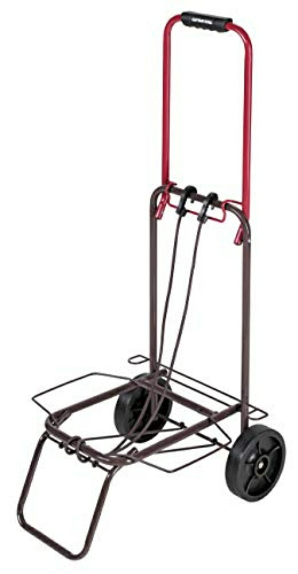 CAPTAIN STAG Folding Two-Tone Carry Cart with Hook Cord, 30kg Capacity, Red × Brown UL-1038