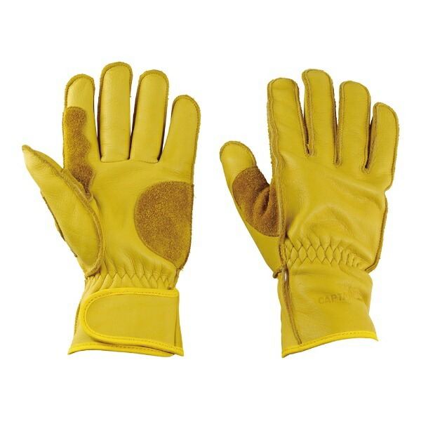 CAPTAIN STAG Outdoor Camping BBQ Gloves Leather Gloves Outdoor Soft Leather Gloves Easy Grip with Hook-and-Loop Fastener One Size Fits All UM-1919 Yellow