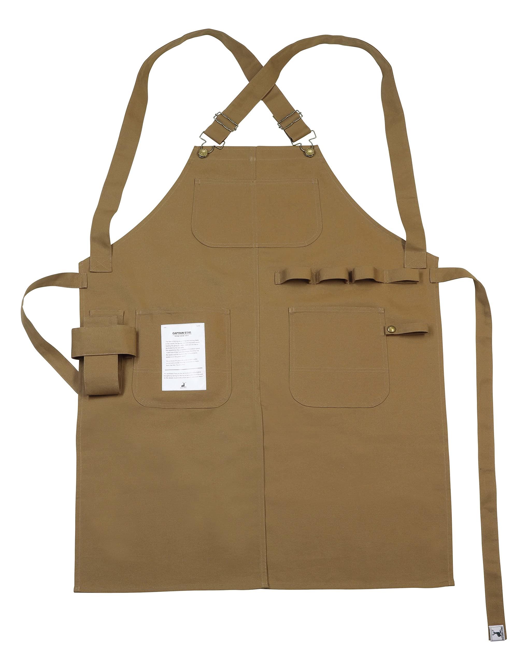 CAPTAIN STAG Camping DIY Apron Cross-Back X-Shape One Size Fits All Work Apron Flame-Retardant Fabric Brown Duck FIRE PROOF UP-2694