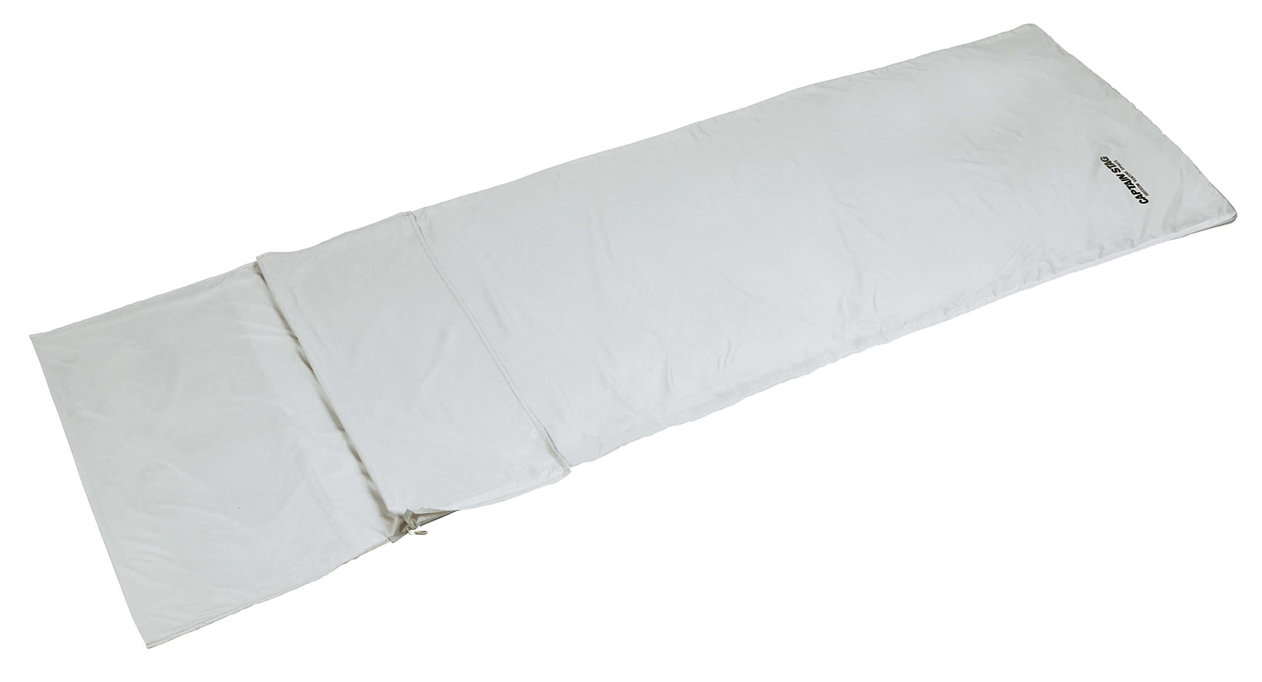 CAPTAIN STAG Sleeping Bag Inner Sleeping Bag Inner Sheet Microfiber Sleeping Bag Sheet with Pillow Pocket and Storage Bag 75×210cm Light Gray UB-40