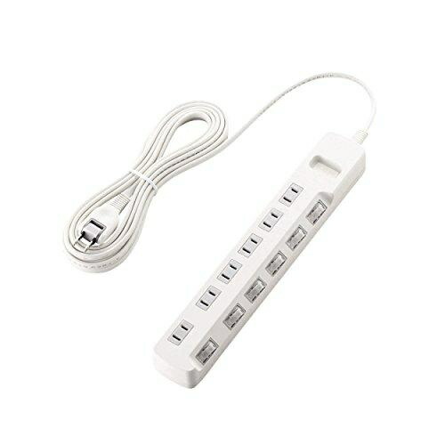 ELECOM Power Strip with Surge Protector, Individual Switches, Swing Plugs, 6 Outlets, 5m, White T-K5A-2650WH