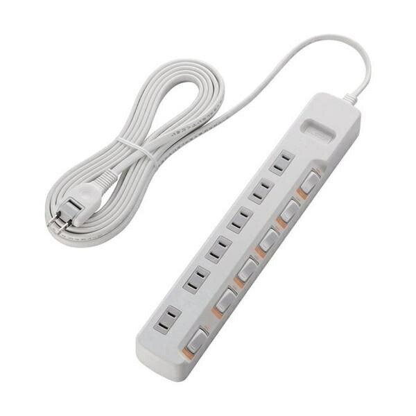 ELECOM Power Strip with Surge Protector, Non-Illuminated Individual Switches, Swing Plugs, 6 Outlets, 5m, White T-K5B-2650WH