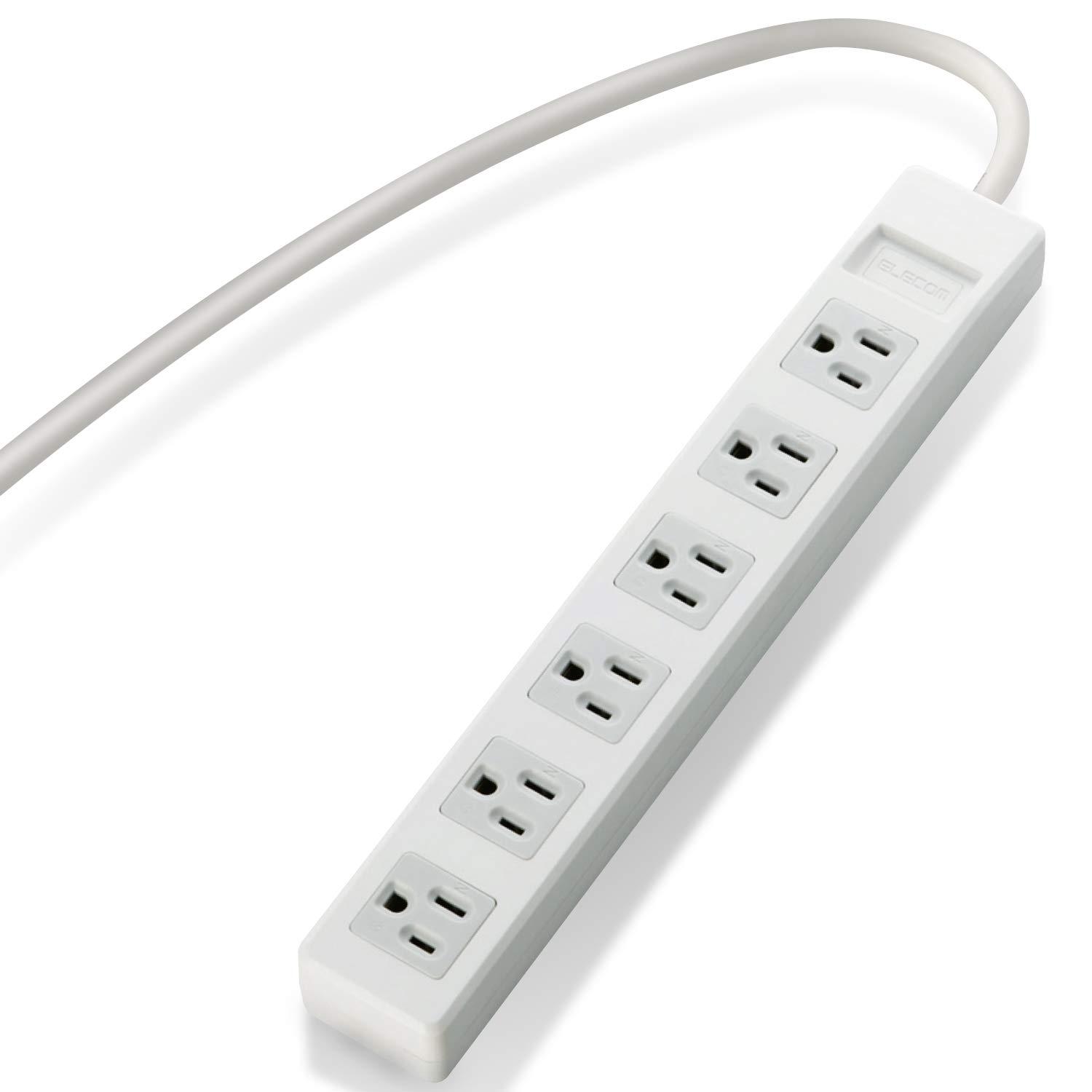 ELECOM Power Strip, 3-Pin, 6 Outlets, Swing Plug, 5m, Gray T-T01-3650WH/RS