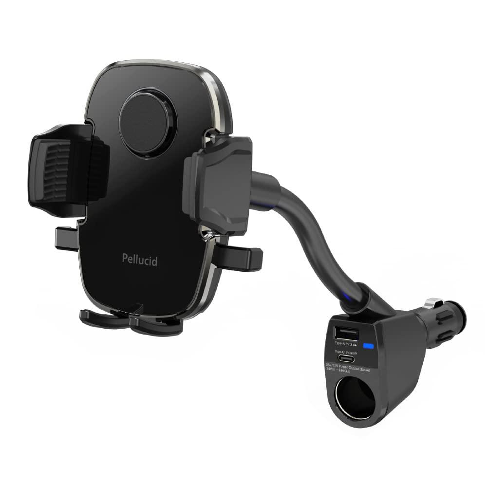 Pellucid Car Accessories Smartphone Holder Cigarette Lighter Socket Mount One-Touch Open/Close Smartphone Holder Folio Case Vertical/Horizontal Placement Compatible Accessory Power Supply PPH2110