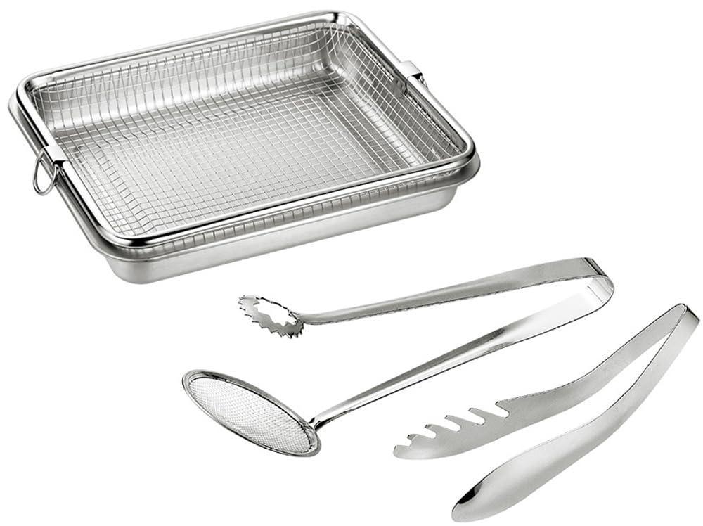 Yokoyama Swallow-Matured Craftsmanship Bowl 25.2×20.5×3.5cm & Square Strainer 24.5×19.8×3.6cm・Includes Tongs EJBZ-500