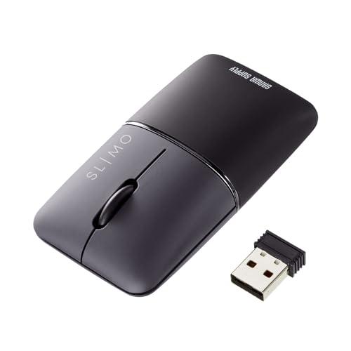 Sanwa Supply Silent Wireless Blue LED Mouse SLIMO (Rechargeable, USB Type-A, Black) MA-WBS310BK