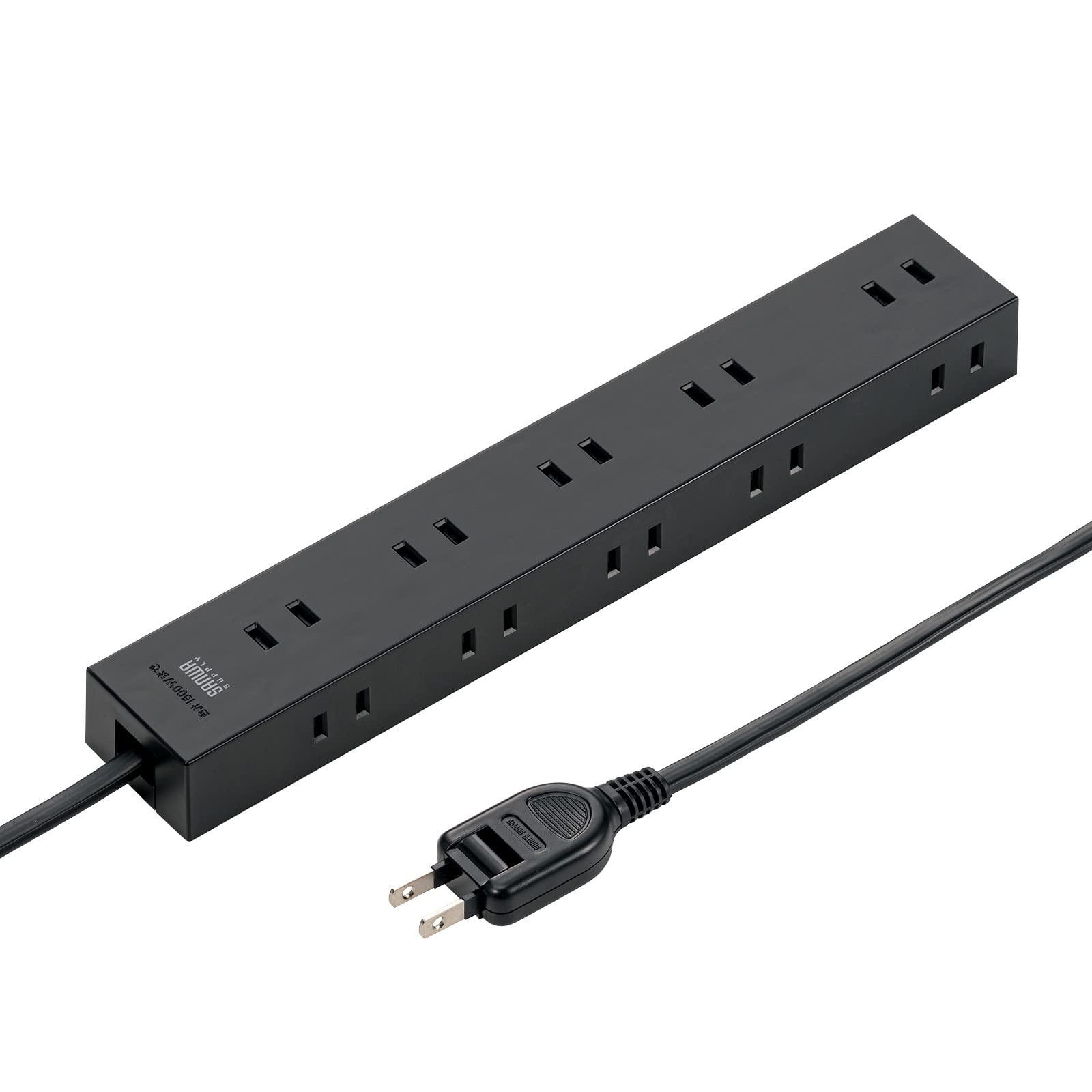 Sanwa Supply Power Strip 10 Outlets・2P (3m) Plenty of Space for Plugs Powerful Neodymium Magnets Dust Shutters Swing Plugs Black TAP-2210-3BK