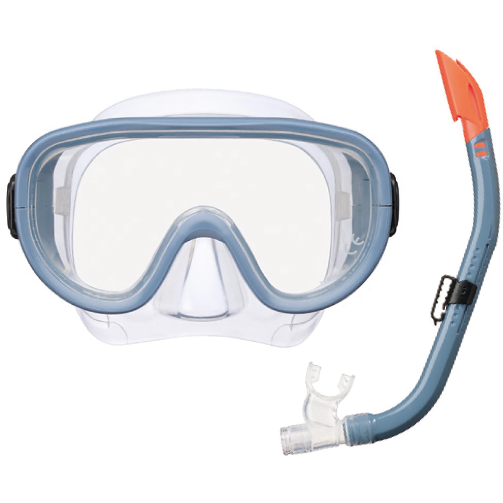 Reef Tourer Snorkeling Set for Ages 10 and Up Outdoor Model 2-Piece Set Smoke Blue RC0117 Features a snorkel that minimizes water intake even when submerged by waves and a wide-view single-lens mask.