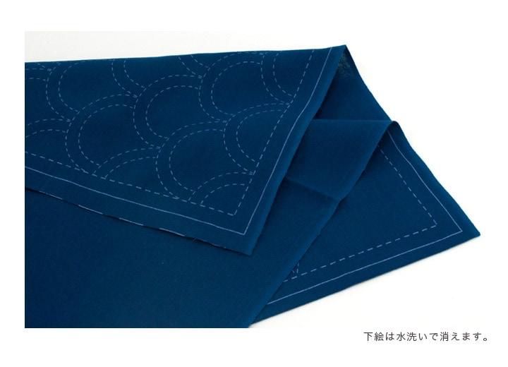 Sashiko Embroidered Flower Dishcloth - Indigo (Seigaiha/Hexagonal Pattern)