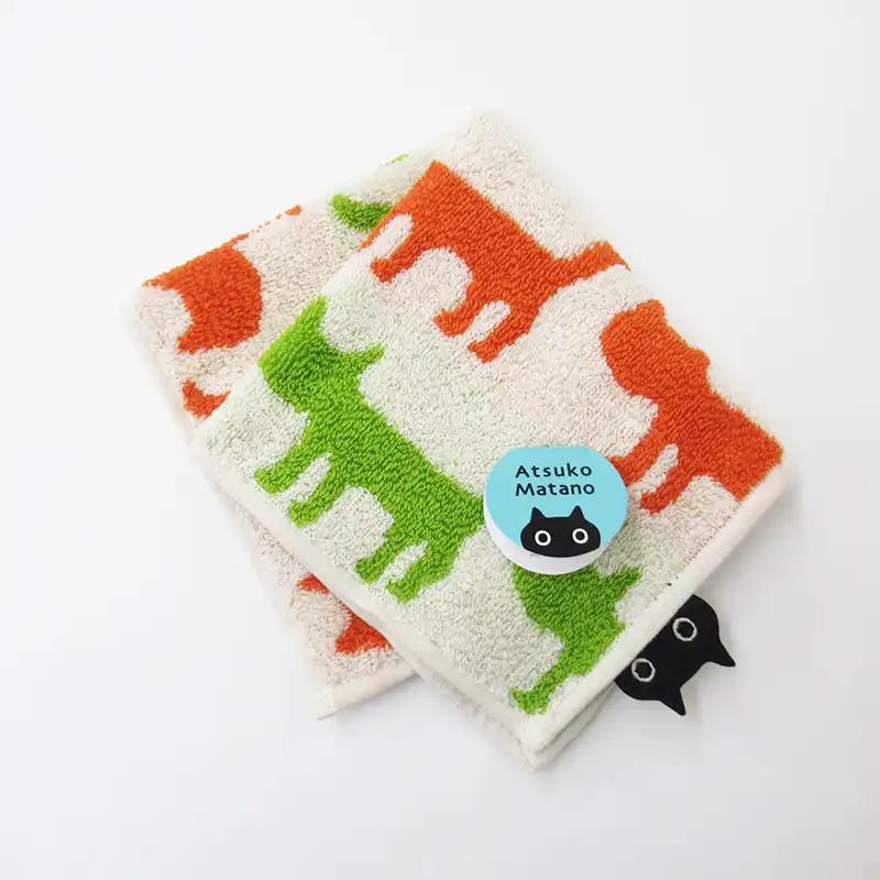 Atsuko Matano / Towel Handkerchief Silhouette Cat Green