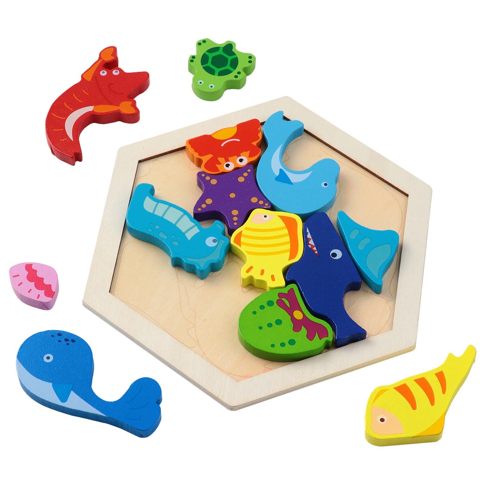 Wooden Hexagonal Puzzle: Sea Creatures