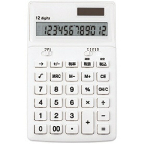 Asmix Asuka Calculator Antibacterial Calculator C1249W White 12-Digit Tax Calculation Tilted Display Square Root Memory Dual Power Source