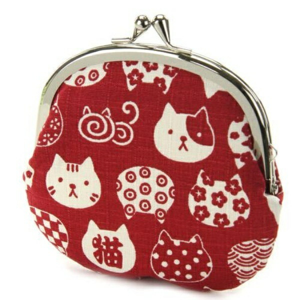 Kyoyu Japanese-made Gama-guchi Coin Purse Small Change Pouch Cat Pattern Nyancomon 3.3 Sun 12×11.5cm Red