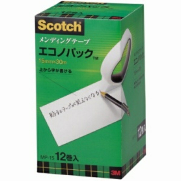 3M Scotch Tape Mending Tape 15mm x 30m Large Roll 12 Rolls MP-15