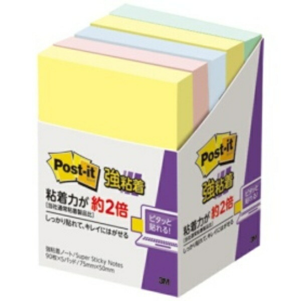 Post-it Notes, Strong Adhesive, Notebook, Pastel Colors, 75×50mm, 90 Sheets × 5 Packs, 656-5SSAP