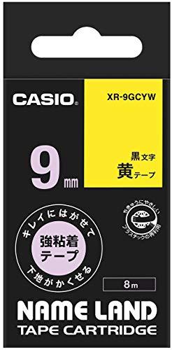 Casio Label Writer NameLand Strong Adhesive Tape for Clean Removal and Concealing Underlayers 9mm XR-9GCYW Yellow
