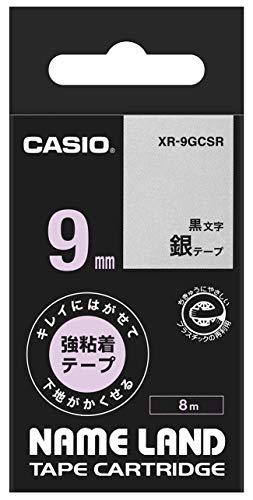 Casio Label Writer NameLand Strong Adhesive Tape for Clean Removal and Concealing Underlayers 9mm XR-9GCSR Silver
