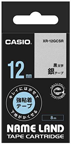 Casio Label Writer Name Land Strong Adhesive Tape for Clean Removal and Concealing Surfaces 12mm XR-12GCSR Silver