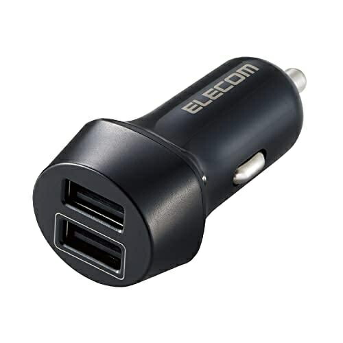 ELECOM Car Charger Cigarette Lighter Socket USB 2 Ports (USB-A×2) 12W 12V/24V Input Compatible with LED Lamp Black MPA-CCU16BK