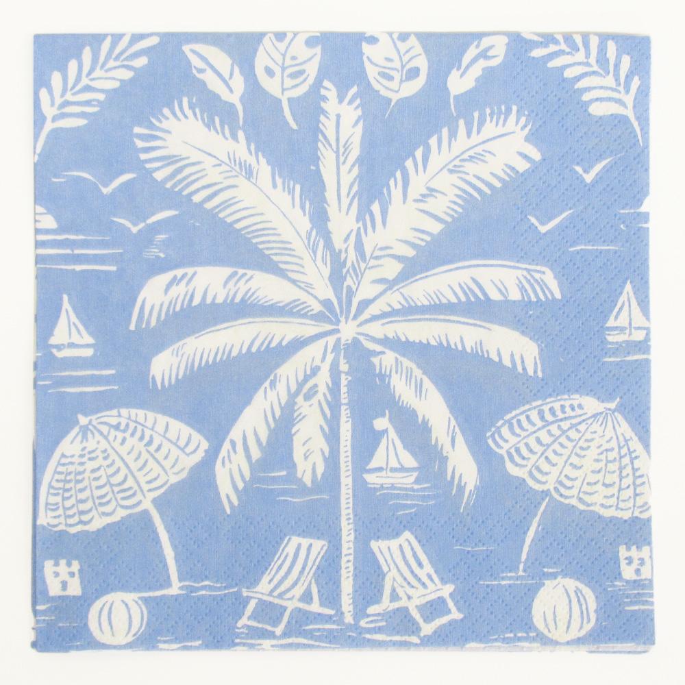 Caspari Paper Napkin L Palms And Parasols Ocean/18420L10