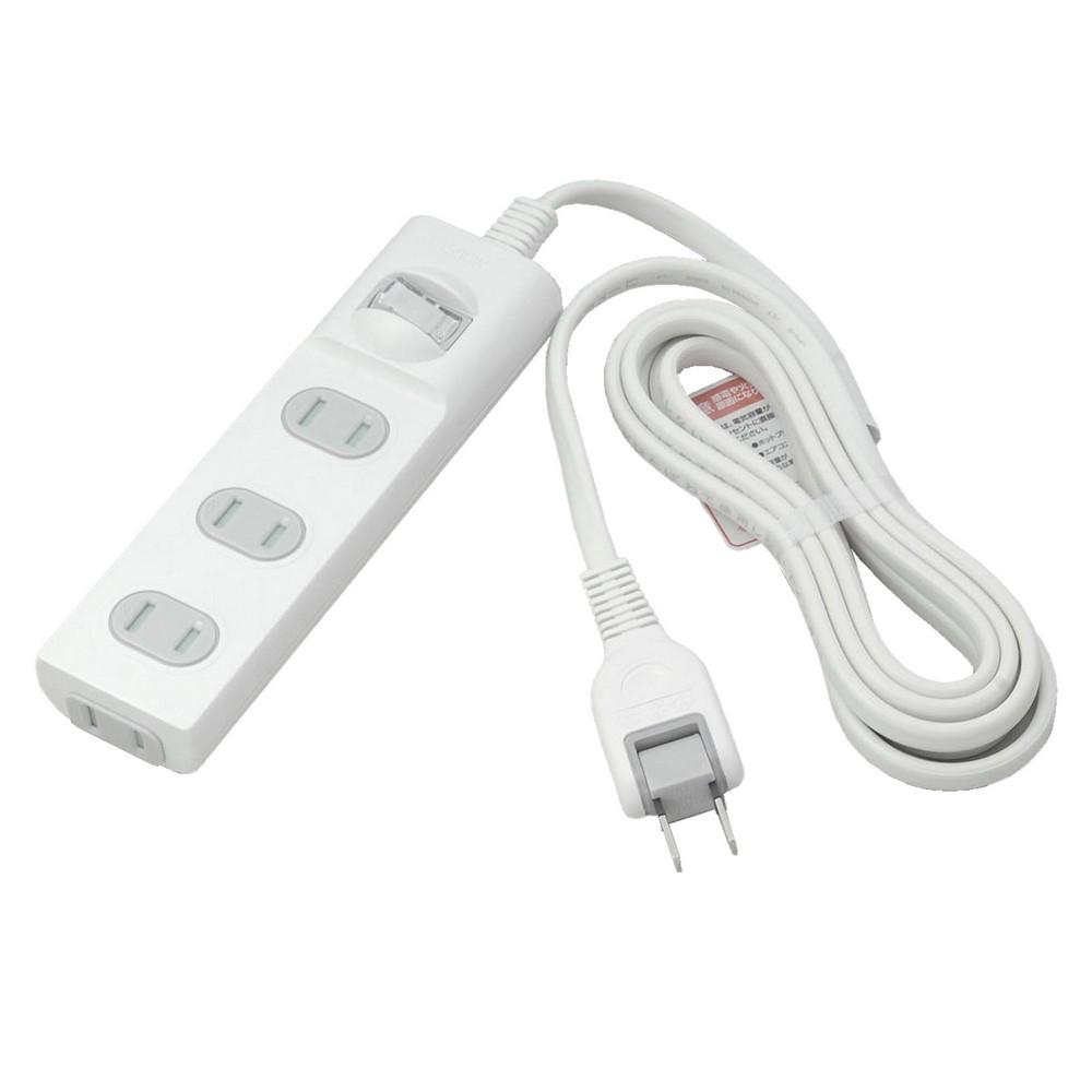ELPA Door-Type Tap Outlet Extension Cord Safety 4 Outlets 3m 125V 15A Central Switch WBS-T4010B(W)