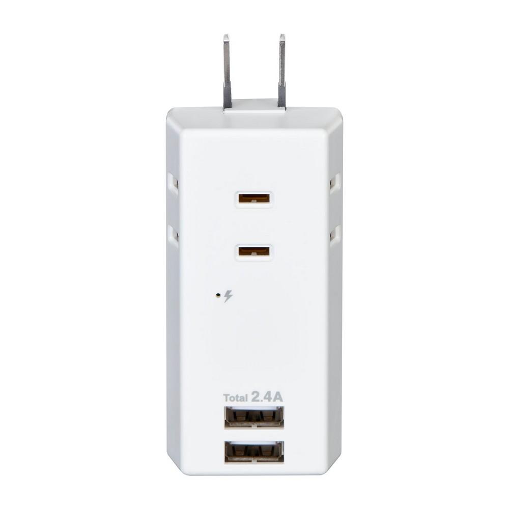 ELPA Lightning-Resistant USB Power Strip, 3-Outlet, 2-Port, 2.4A, UA-322SB