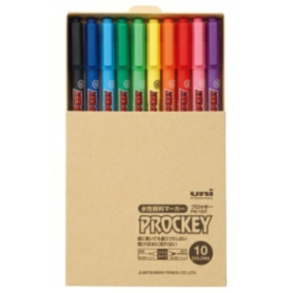 Mitsubishi Pencil Water-Based Marker Proッキー Fine Round Tip + Extra Fine Tip Simple Paper Box 10 Colors (1 Pencil per Color) PM120TT10CN 1 Pack