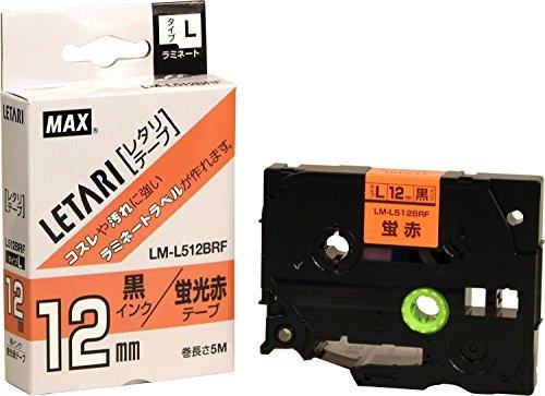 Max Beepop Mini Tape Cassette 12mm Width Fluorescent Orange with Black Text LM-L512BRF