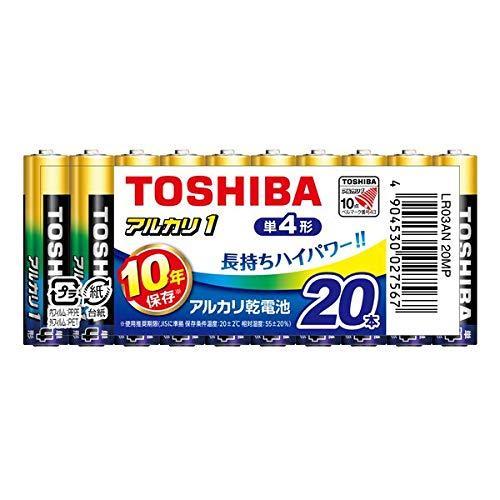 TOSHIBA Alkaline Dry Cell Batteries Size AAA 20-Pack 1.5V Recommended Use Within 10 Years Leak-Proof Design Alkaline 1 Value Pack LR03AN 20MP